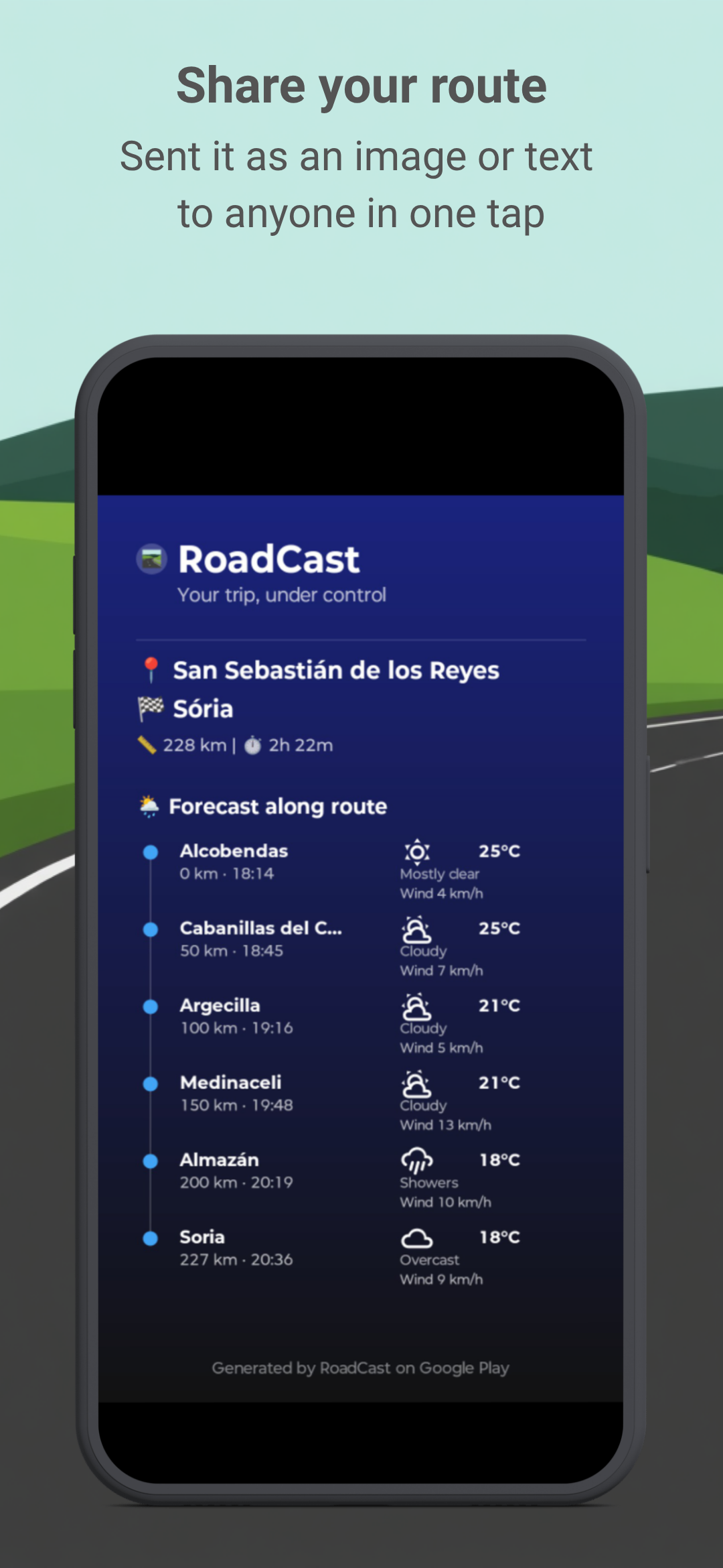 App screenshot with temperature forecast